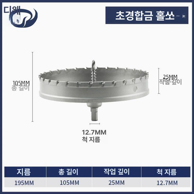 대형 고급 초경홀스 구멍 철판 드릴비트 홀스 철판드릴, 195mm 초경합금, 1개