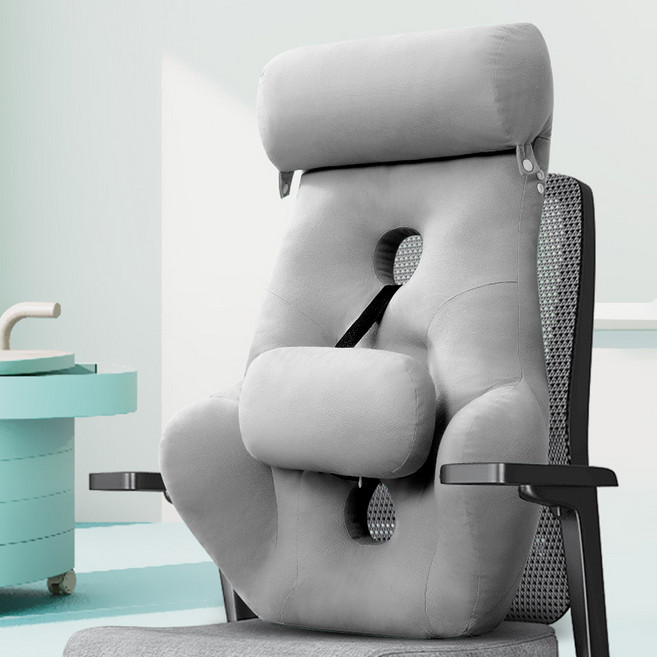 Pogeuni 사무실 사무용 바른자세 허리 쿠션 조절가능한 고급형 대형 의자 등받이 쿠션, 그레이