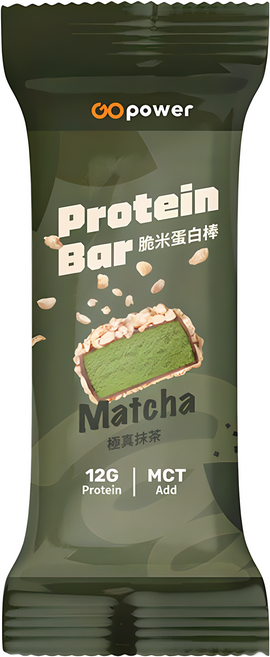 GOpower 極真抹茶脆米蛋白棒 12克蛋白質 添加MCT 低卡健康零食, 40g, 6個