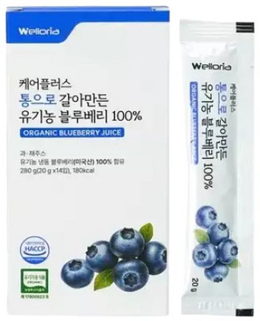 [웰로리아] 케어플러스 통으로 갈아만든 블루베리 100 퓨레 주스 스틱 1박스 총 20g X 14포)