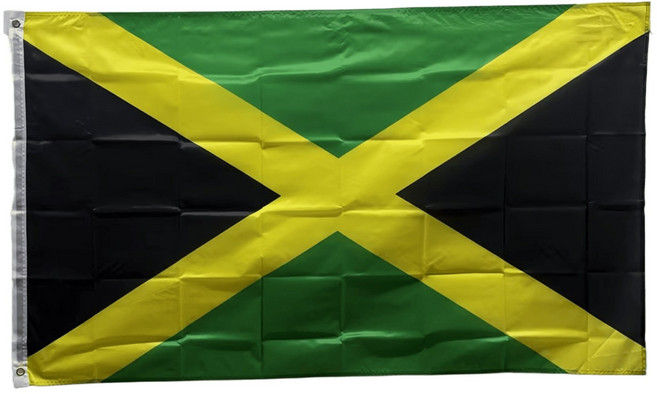 자메이카국기 Jamaica flag 90x150cm 폴리에스터 90g 금속 고리 이중 스티치 마감, 1개, GREEN+YELLOW+BLACK