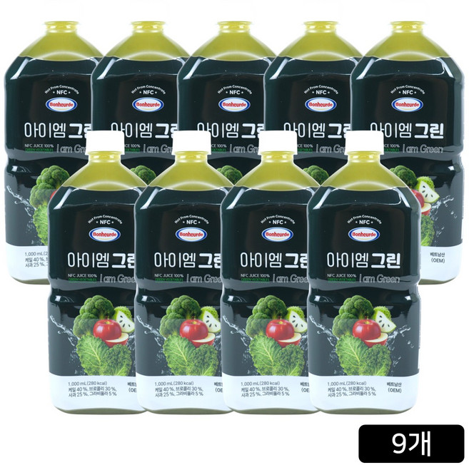 [홈쇼핑] 보넬드 아이엠 그린주스 100% NFC 착즙주스, 9개, 1L