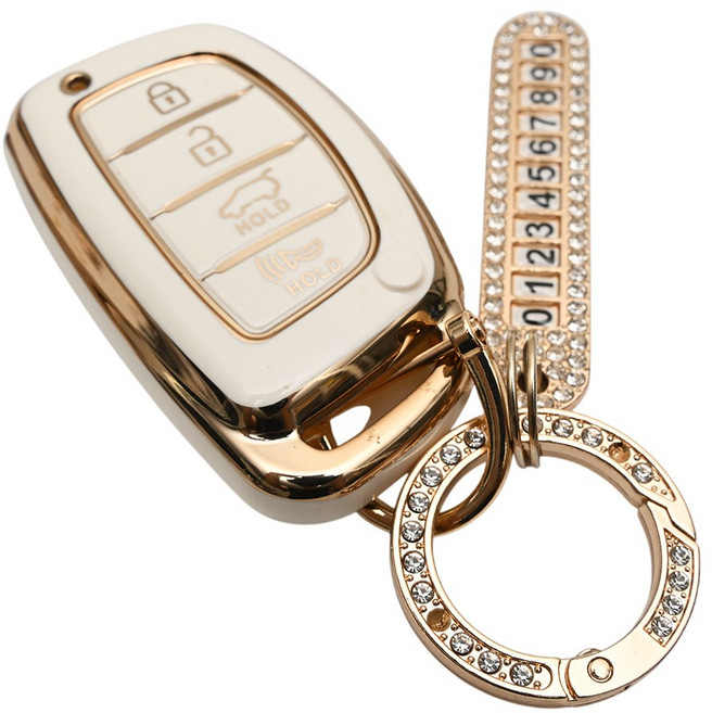 현대 소나타 아반떼MD 캐스퍼 투싼 호환 TPU 스마트키 차키케이스 키홀더 번호판 큐빅 키링, TA35_KH03, 화이트