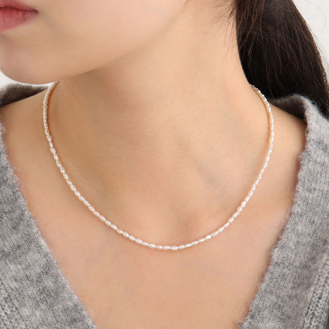 쥬릭스 밥풀 좁쌀 쌀알 오벌 담수 진주목걸이 레이어드 초커