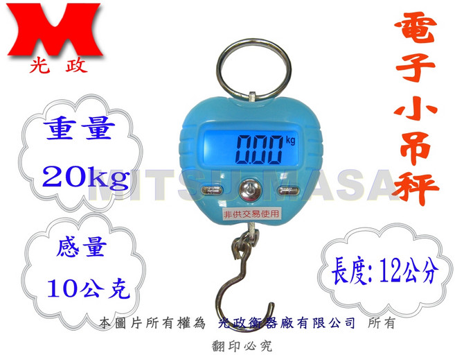 光政 電子小吊秤 20公斤x10公克 背光顯示 迷你手提秤 12公分長度, 1個