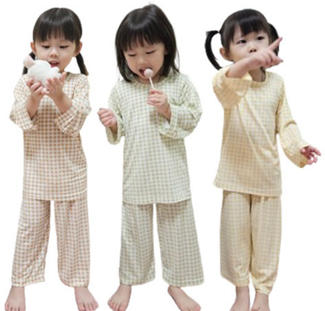 아동용 긴팔 체크 파자마 잠옷 상하세트