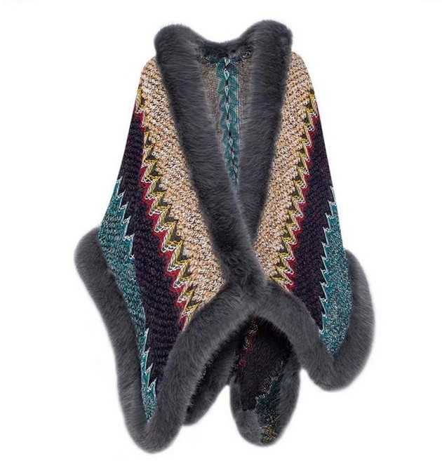 겨울 여성 케이프 코트 여성 두꺼운 따뜻한 털 스트라이프 스카프 외투 LCL