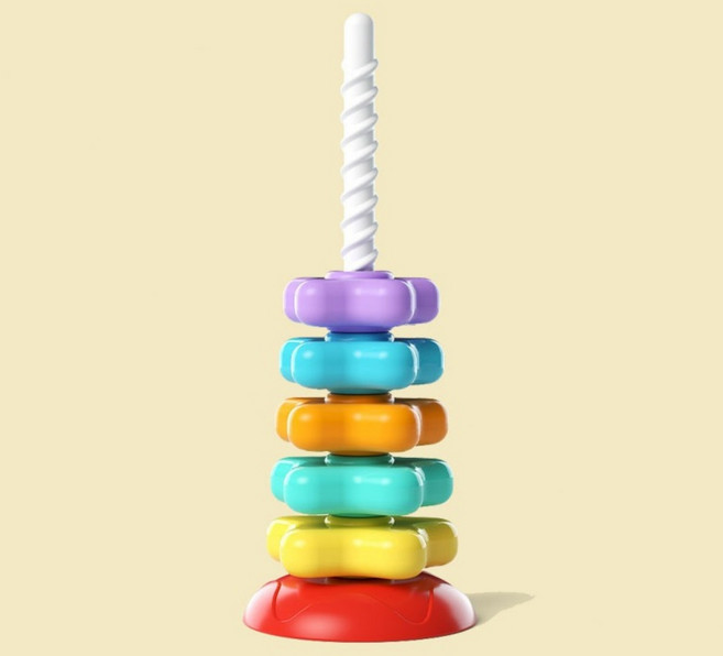 疊疊樂 轉轉樂 套圈圈 堆堆樂 彩虹旋轉塔疊疊樂 彩色轉轉塔 寶寶益智玩具, A款-彩色旋轉塔疊疊樂【5層】, 1個