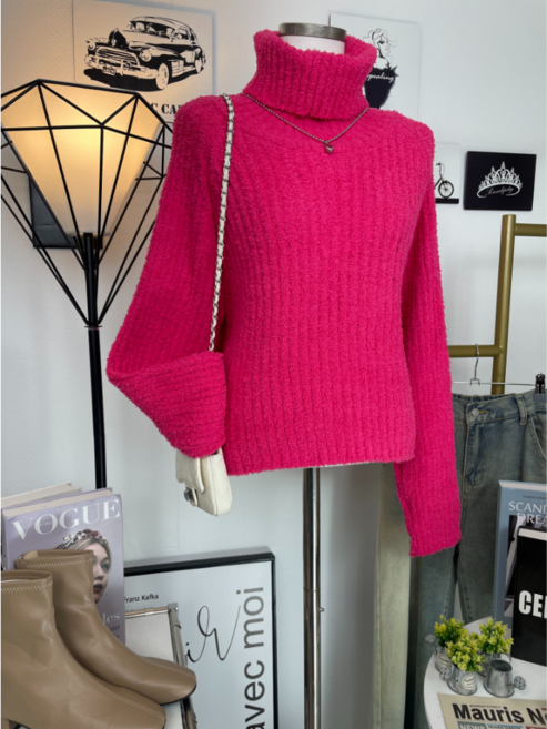 터틀넥니트 스웨터 풀오버 부클니트 목폴라 몽글양털 4color 하이터틀넥 루즈핏 비비드컬러 보들 폭닥 긴팔니트 봄니트 세로골지 스웨터 반크롭 고퀄리티