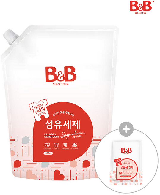  비앤비 아기 세탁세제 (시그니처) 1500ml 리필 [증정] 50ml 유연제, 비앤비 아기 세탁세제 (시그니처) 1500ml 리필 [ 제품 이미지