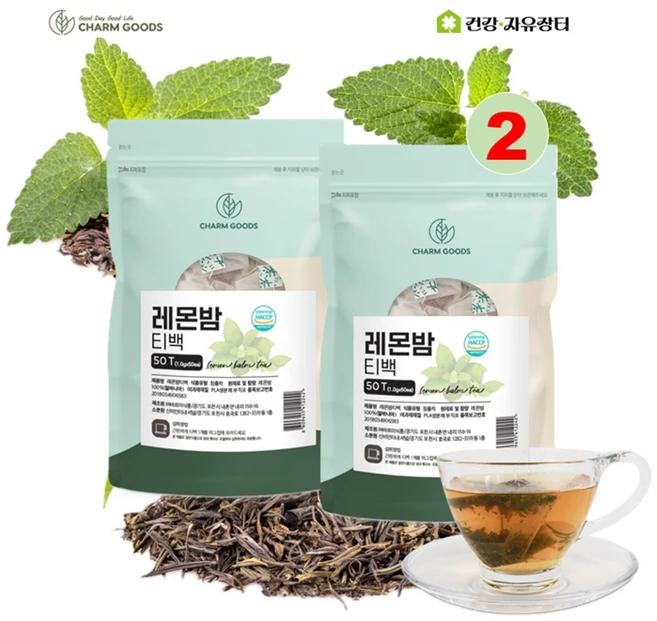 레몬밤차 티백 레몬밤 허브티 멜리사차 카페인 없는 차 2팩, 50개입, 2개, 50g - 쿠팡