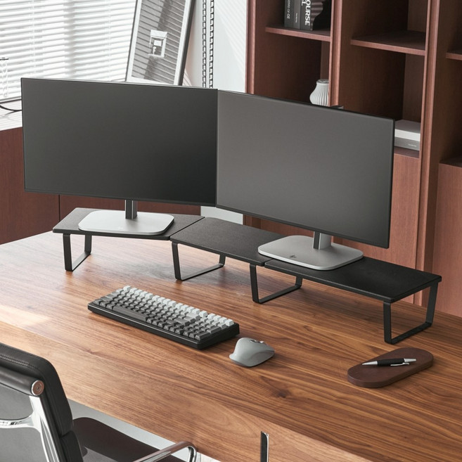 코즈랩 듀얼모니터 받침대 각도조절 모듈형 선반, 블랙