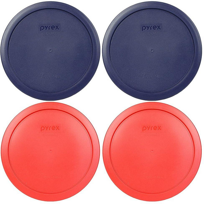 Pyrex 7402-PC 2 블루 및 2 레드 식품 보관 교체 뚜껑 이 뚜껑은 Pyrex 7402 6컵 조각 믹싱 볼 및 7203 7컵 유리 그릇에 적합 - 미국 제조, Pyrex 7402-PC 2 블루 및 2 레드 식품 보