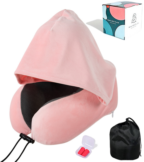 RON 1+1+1 [암막 후드] 메모리폼 U자형 목베개 여행용 기내 휴대용 후드형 숙면 베개