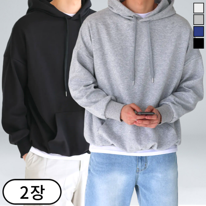 1+1 남녀공용 특양면 세미 오버핏 후드티 (6075-2)