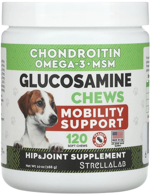 StrellaLab 글루코사민 츄 반려견 및 반려묘용 피넛 버터 소프트 츄 120개 288g(10oz), StrellaLab글루코사민츄반려견및반려묘용피넛버터소프, 1개 - 쿠팡
