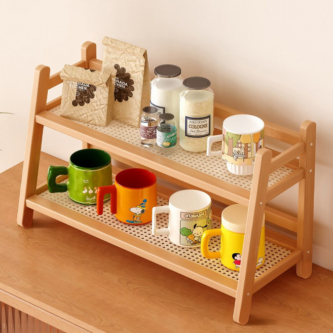 다용도 책상 수납 선반 원목 소형 선반 책상 주방 다층의 진열대, 2단, 원목색