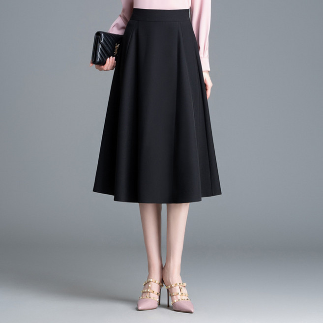 SAHINER 여성 트렌드 A라인 하이웨스트 여름 슬림핏 플리츠 롱스커트 LGBQZ26