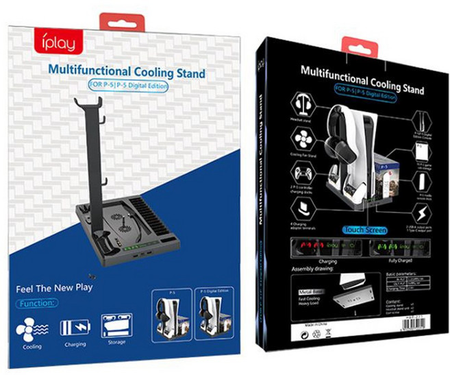 PS5 고급 멀티 듀얼센스 충전 거치대 쿨링스탠드, 화이트, 1개
