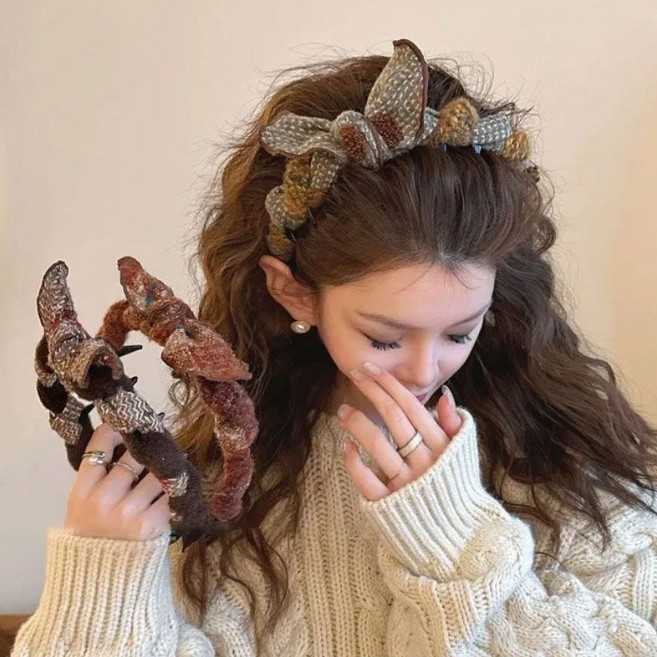 ZMBIRD 3종세트 체크 리본 트위드 왕빗살 와이드 헤어밴드 H2564