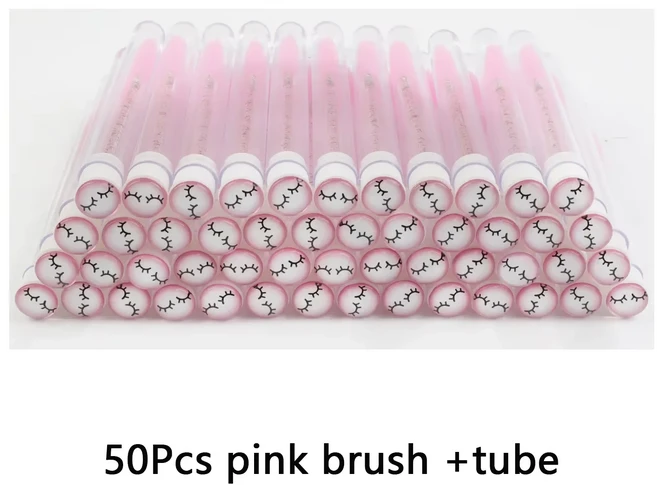 TDANCE 50pcs 일회용 속눈썹 브러쉬 다이아몬드 재사용 가능한 튜브 교체 방진 편리한 메이크업 운반, 12 eye pink