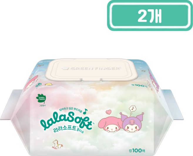 유한킴벌리 그린핑거스 라라소프트 물티슈 산리오 콜라보, 55g, 100매, 2개