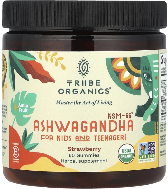 Tribe Organics 아슈와간다 KSM-66® 어린이 및 청소년용 딸기 맛 구미젤리 60개, TribeOrganics아슈와간다KSM66어린이및청소년, 1개, 60정 - 쿠팡