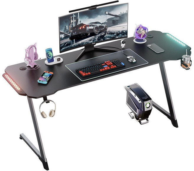 월로덴 게이밍 컴퓨터책상 RGB LED Z형 스틸 프레임 컵홀더 헤드셋거치대 포함, 블랙(160*60*75)
