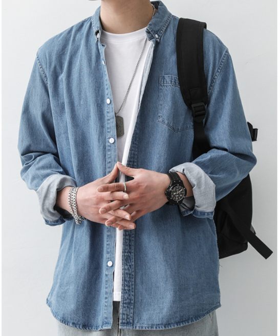 2024신상 남자 데님셔츠 워싱 청남방