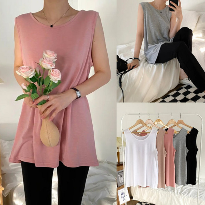 여성 오버핏 필수템 스판 볼드 나시 레이어드 민소매 티셔츠