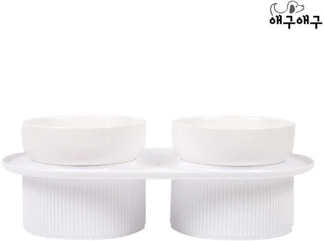 강아지 식기 세라믹 2구, 1세트, 화이트