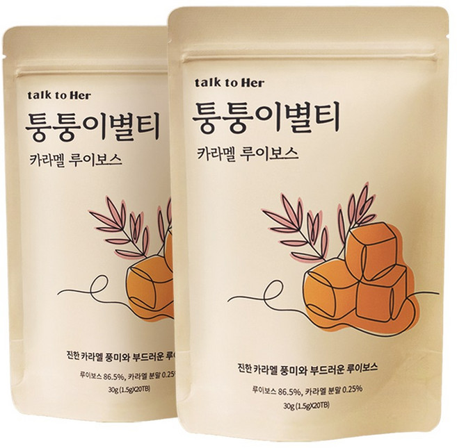 톡투허 퉁퉁이별티 카라멜 루이보스 티백 임산부 차 선물, 2개, 20개입, 1.5g