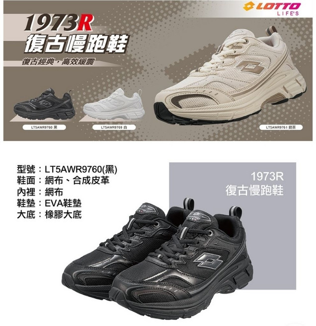 【LOTTO 義大利】女 LT5AWR9760 奶茶61 白色69 寬楦輕量透氣散熱高彈支撐 1973R 復古慢跑鞋