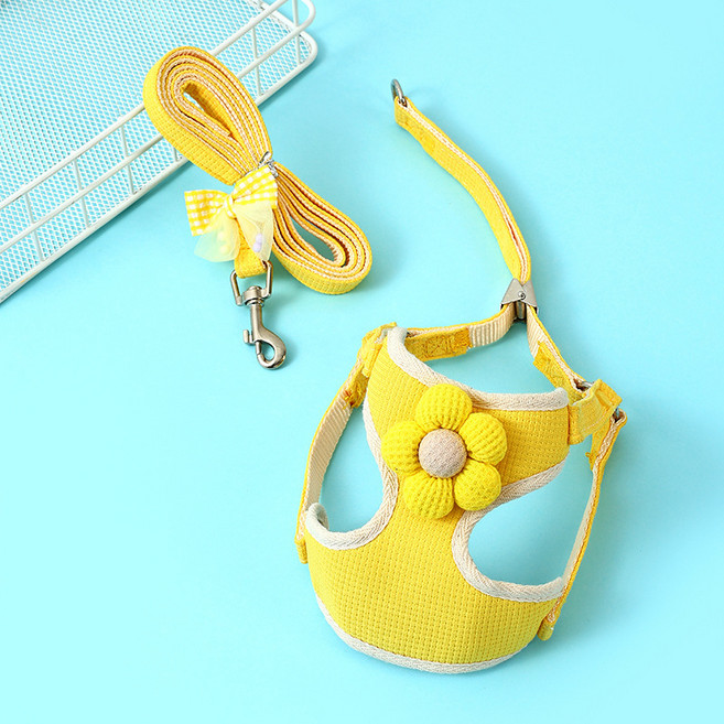 시즌홈 고양이 방울꽃 하네스 리드줄 세트 탈출방지 산책용 가슴줄, 1개, 옐로우