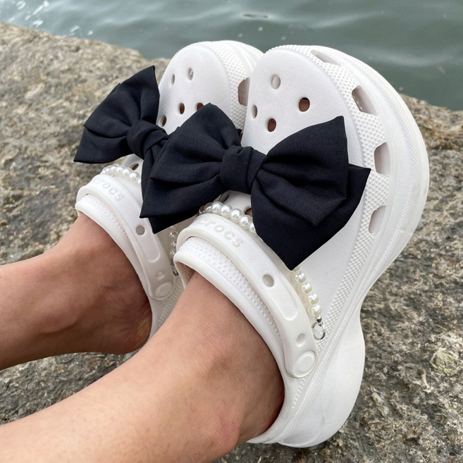 2단 왕리본 신발 파츠 왕리본2p+진주줄2p (화이트 or 블랙)