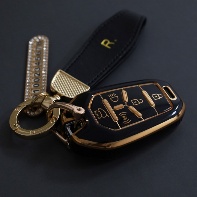 킹왕차 무쏘 EV 키케이스 TPU 키커버 악세사리 용품 호환, type1, 골드엣지블랙메탈오링