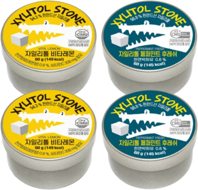 [자일리톨 캔디] 구강유산균함유 비타레몬 2개 + 페퍼민트 후레쉬 2개, 60g, 4개