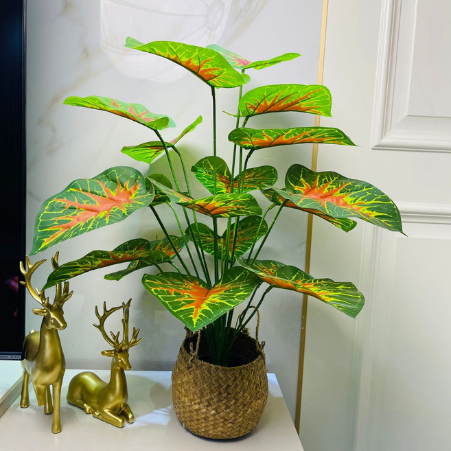 北歐風 模擬綠植盆栽 龜背竹 裝飾擺件, 70CM紅心滴水觀音 送配重底座 送北歐手工編織花籃 70釐米, 1件