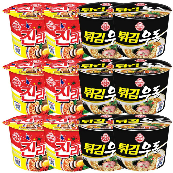 오뚜기 진라면 매운맛 큰컵 110g x 6p + 튀김우동 110g x 6p, 12개