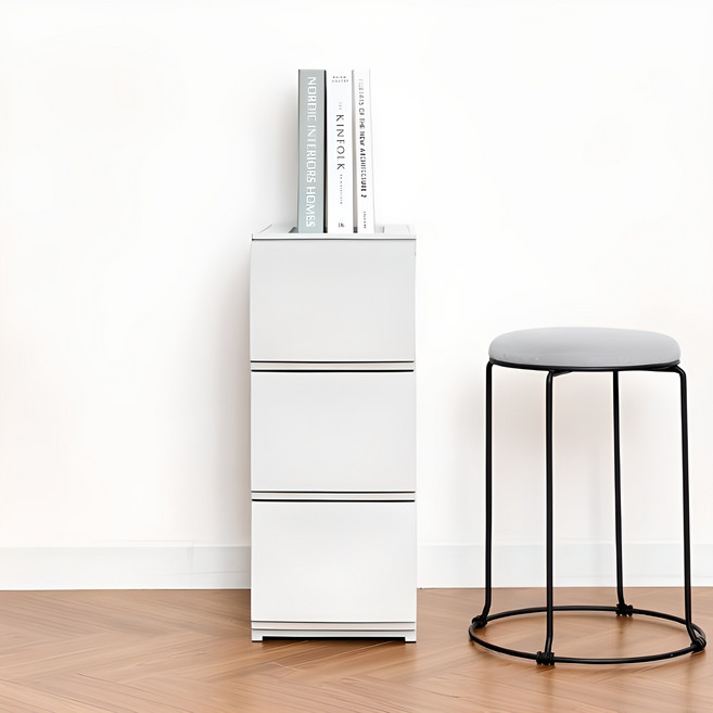 까사마루 트렌디 플렛 서랍장 슬림, 화이트그레이, 3단