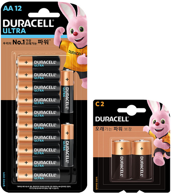 듀라셀 울트라 알카라인 건전지 AA 12p + 알카라인 C 2p 세트, 1세트
