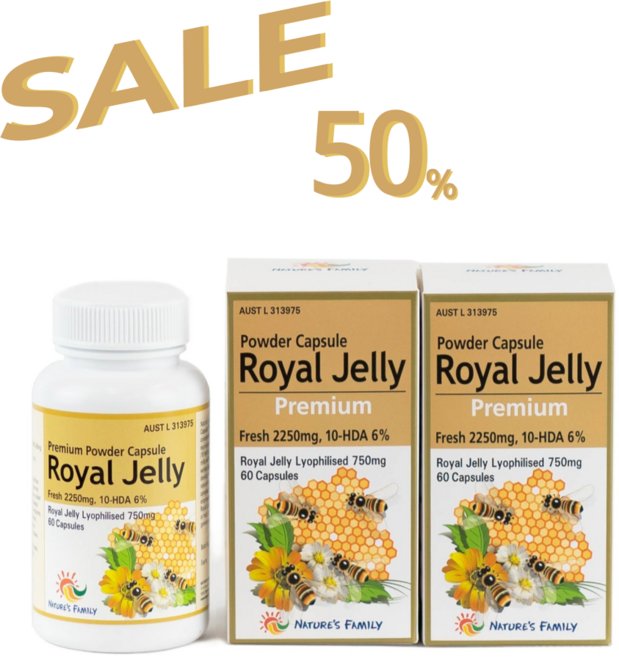 [특가판매 50%할인] Nature's Family 프리미엄 로얄젤리 파우더 캡슐 60정 2병 유통기한 2027년01월