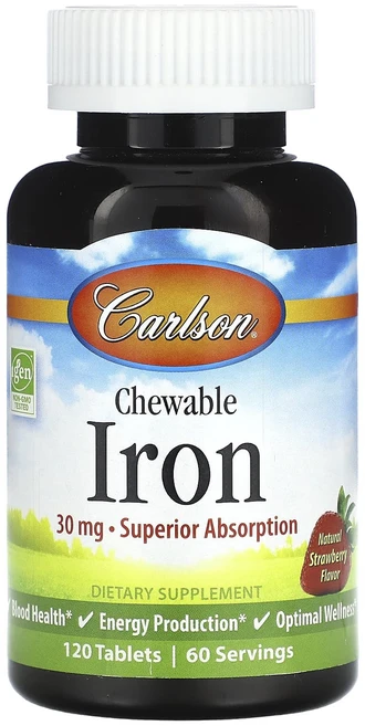 Carlson 츄어블 철분 천연 딸기 맛 30mg 120정(1정당 15mg), Carlson츄어블철분천연딸기맛30mg120정1정당15, 1개, 120정 - 쿠팡