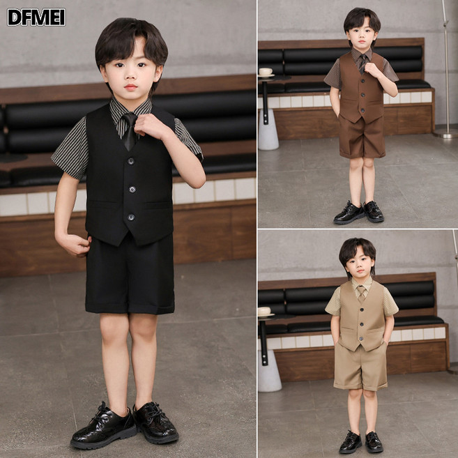 DFMEI 兒童馬甲禮服套裝夏季花童婚禮服寶寶週歲生日西服男童演出表演服
