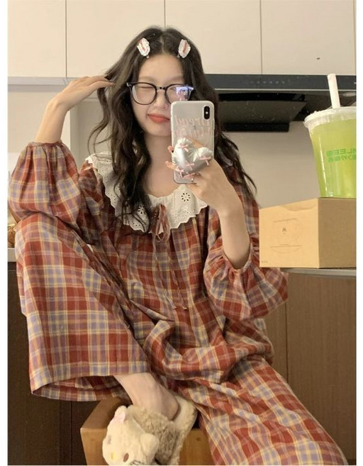 台灣製秋冬睡衣套裝 加大尺碼甜美公主風 寬鬆休閒家居服