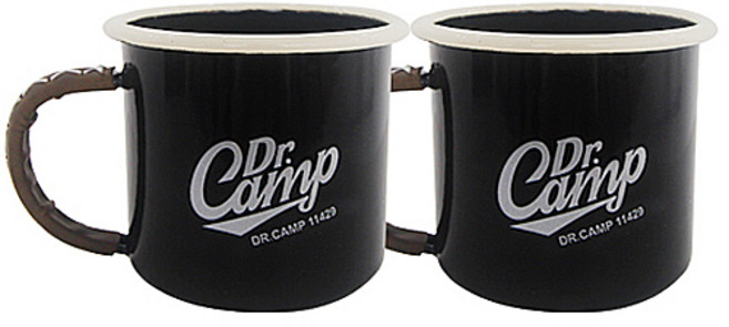 닥터캠프 법랑 캠핑 손잡이 머그 컵, 2개, 블랙