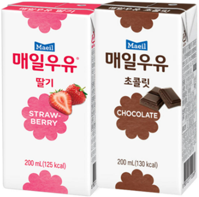 매일우유 멸균우유 200mlx24팩 딸기우유 초코우유 커피우유 혼합가능, 딸기우유12팩+초코우유12팩, 1세트, 200ml