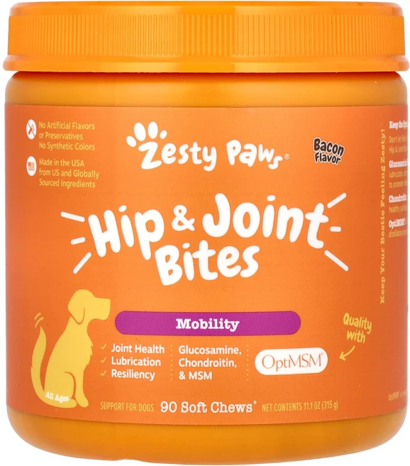 고급최고의영양제 Zesty Paws 고관절 및 관절 바이트 반려견용 모든 연령 베이컨 소프트츄 90개 315g(11.1oz) 좋습니다 할인중, 1개 - 쿠팡