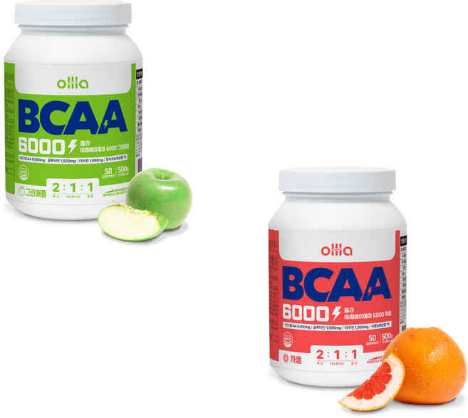 [1+1] 올라 BCAA 6000 맛있는 아미노산 보충제, 그린애플자몽, 2개, 500g