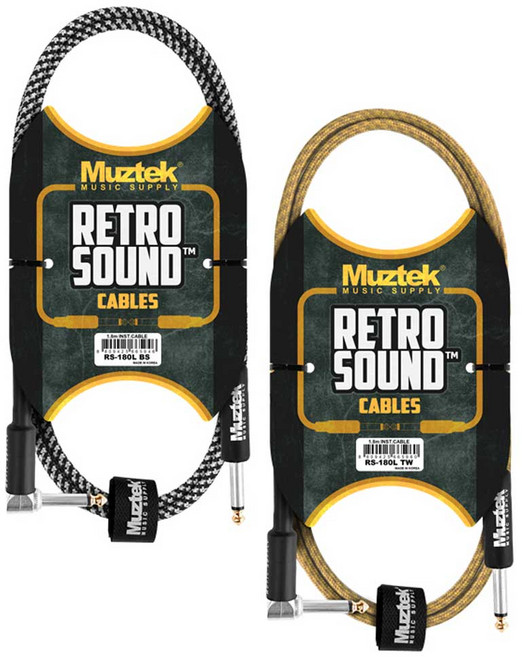 국산 뮤즈텍 기타 케이블 RS-180L (1.8m) ㄱ자형 앵글 1.8미터 노이즈리스 기타전용 Straight+Right Angle 색상 택, 골드색상RS-180LTW(1.8m)